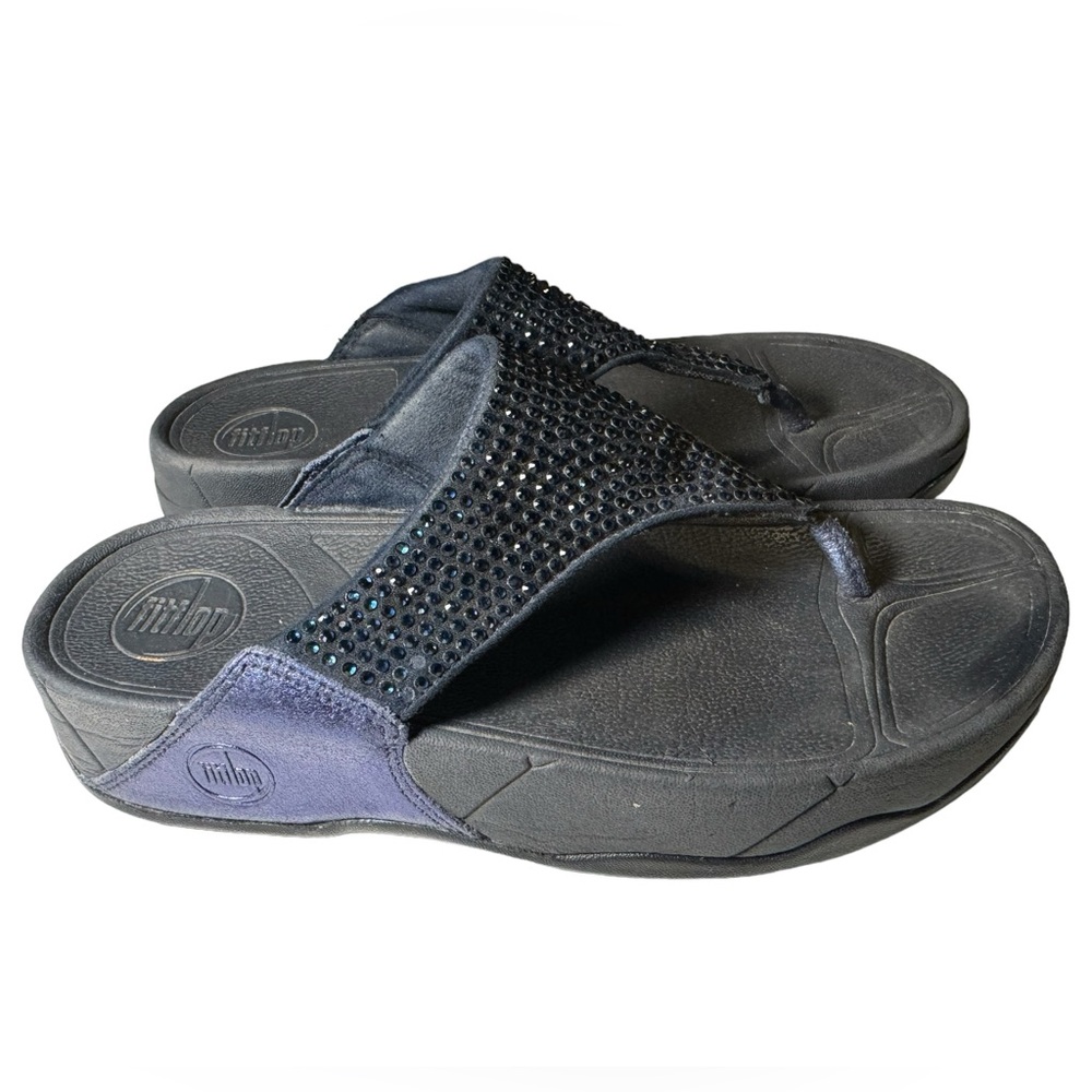 High End Navy Lulu Crystal Toe Fitflop Jeweled Flip Flops Women’s 6 Nice